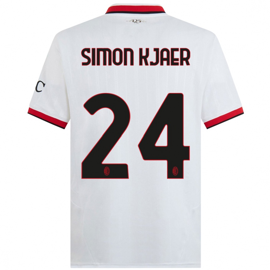 Hombre Fútbol Camiseta Simon Kjaer #24 Blanco Negro Rojo 2ª Equipación 2024/25 Argentina