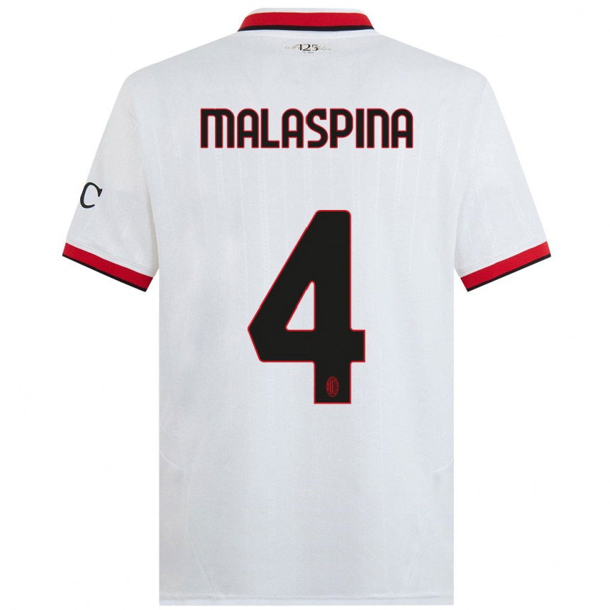 Hombre Fútbol Camiseta Mattia Malaspina #4 Blanco Negro Rojo 2ª Equipación 2024/25 Argentina