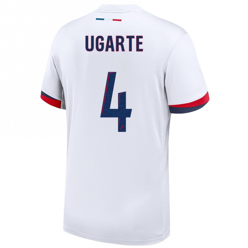 Hombre Fútbol Camiseta Manuel Ugarte #4 Blanco Azul Rojo 2ª Equipación 2024/25 Argentina