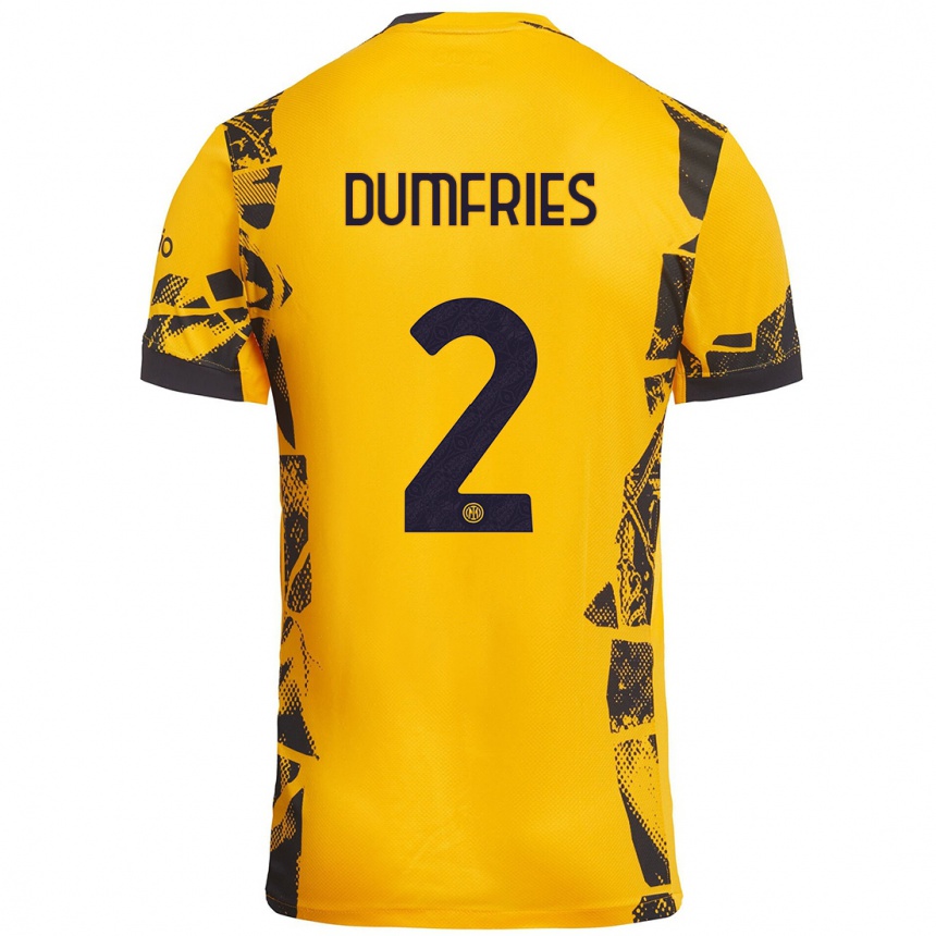 Hombre Fútbol Camiseta Denzel Dumfries #2 Dorado Negro Equipación Tercera 2024/25 Argentina