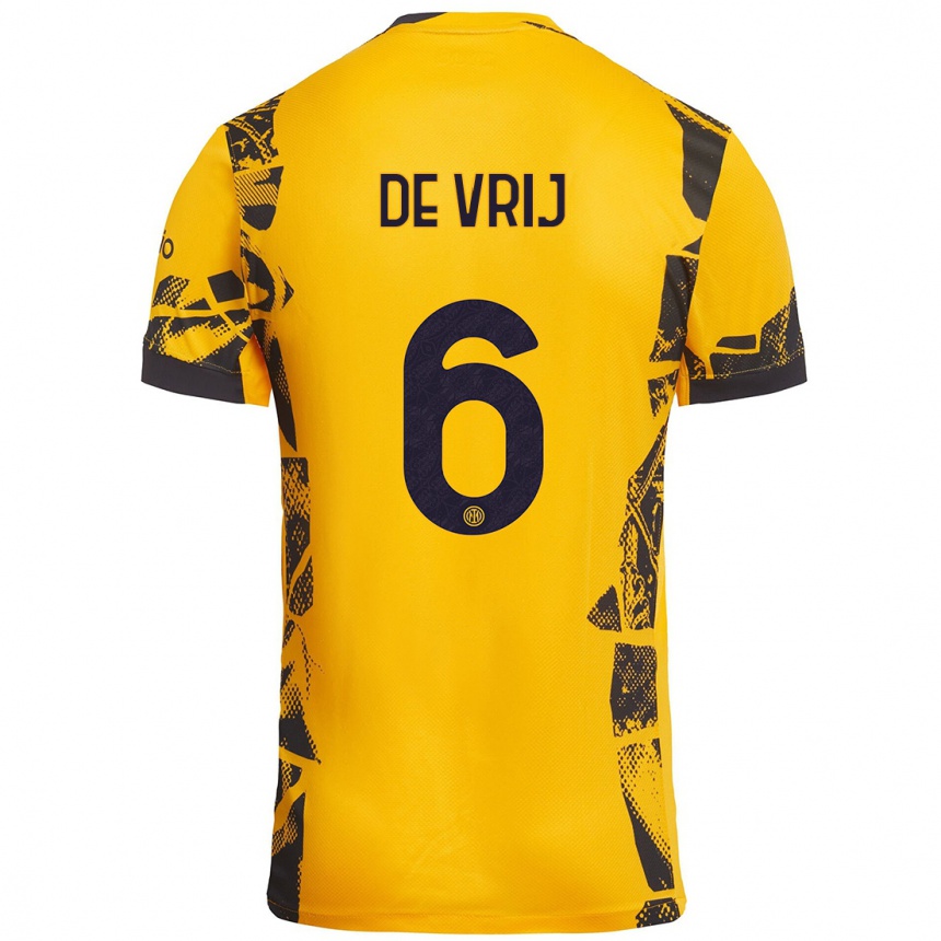 Hombre Fútbol Camiseta Stefan De Vrij #6 Dorado Negro Equipación Tercera 2024/25 Argentina