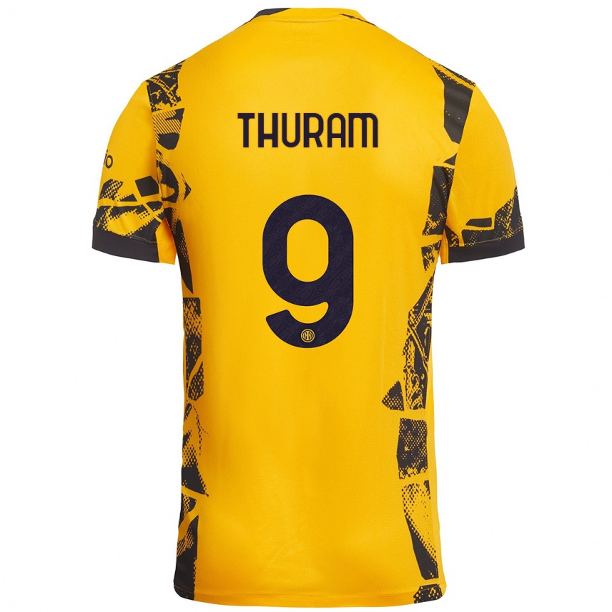 Hombre Fútbol Camiseta Marcus Thuram #9 Dorado Negro Equipación Tercera 2024/25 Argentina