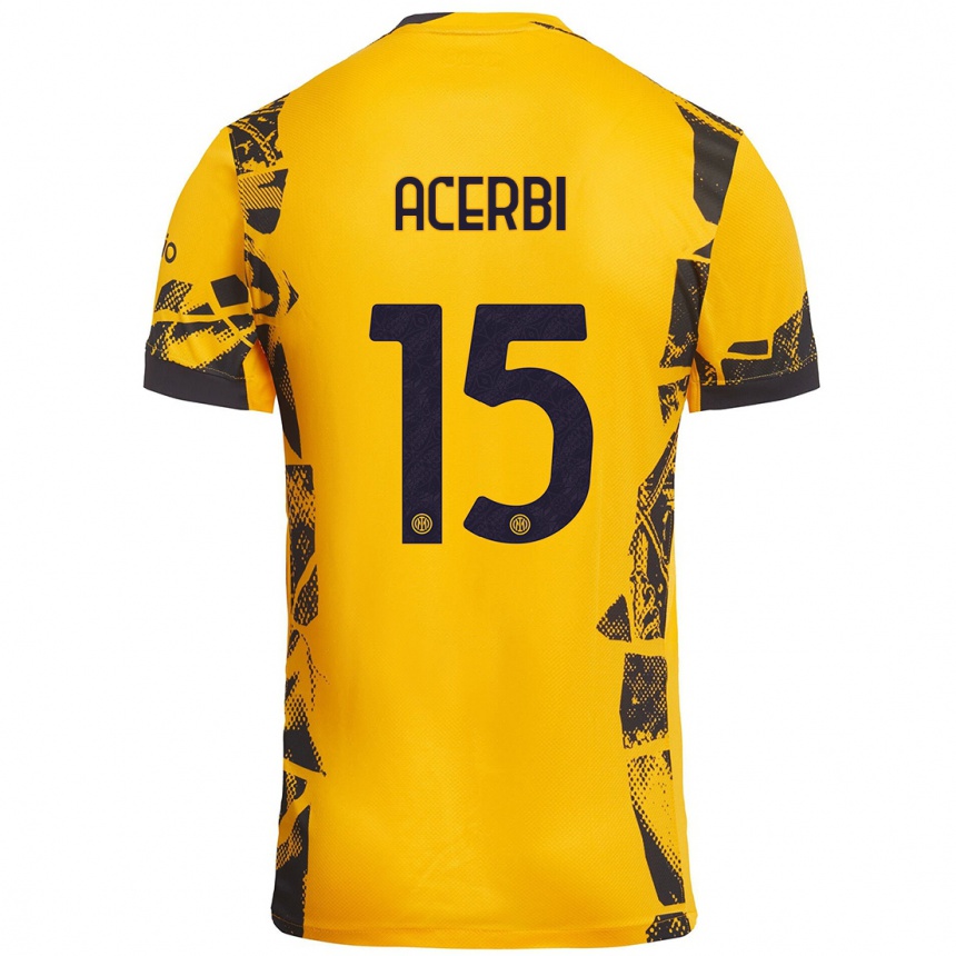 Hombre Fútbol Camiseta Francesco Acerbi #15 Dorado Negro Equipación Tercera 2024/25 Argentina