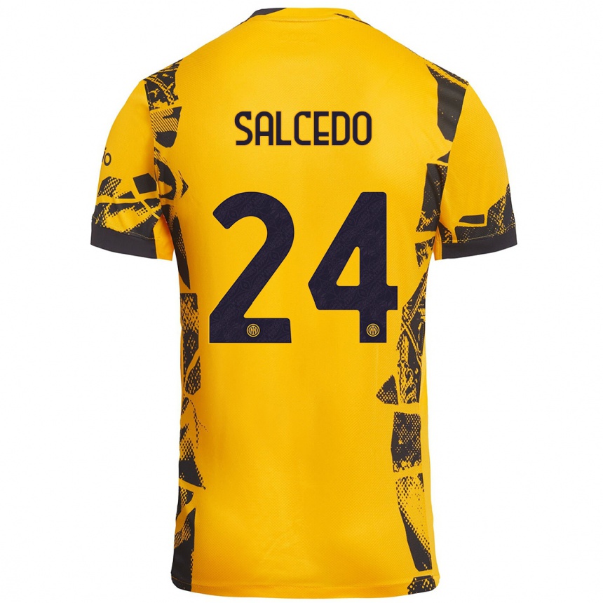 Hombre Fútbol Camiseta Eddie Salcedo #24 Dorado Negro Equipación Tercera 2024/25 Argentina