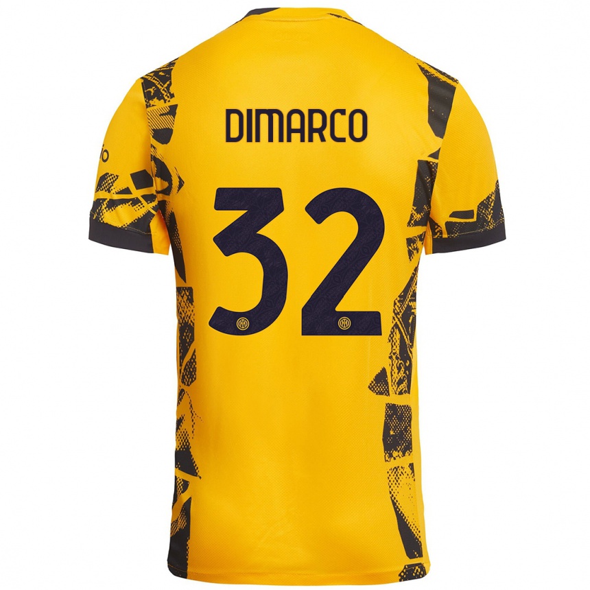 Hombre Fútbol Camiseta Federico Dimarco #32 Dorado Negro Equipación Tercera 2024/25 Argentina