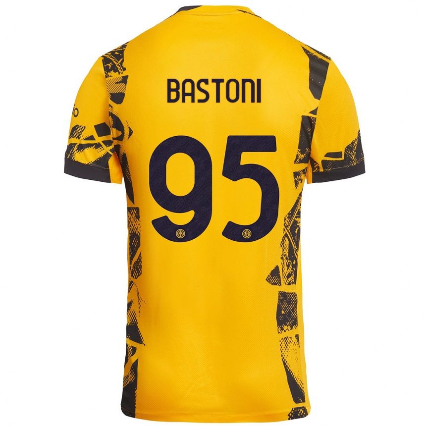 Hombre Fútbol Camiseta Alessandro Bastoni #95 Dorado Negro Equipación Tercera 2024/25 Argentina