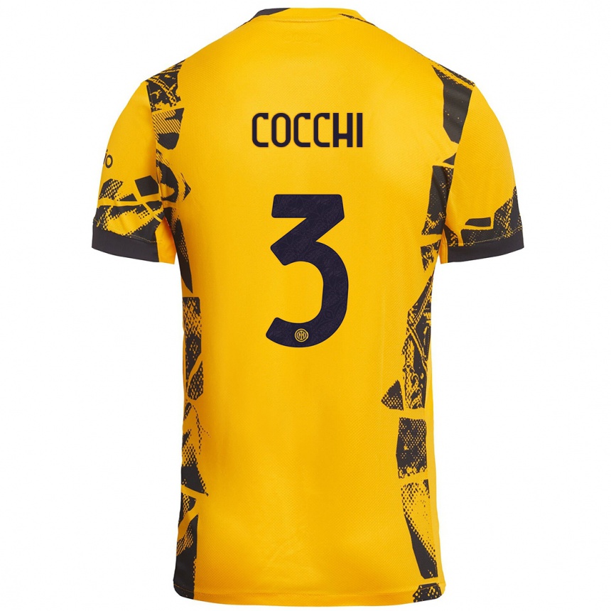 Hombre Fútbol Camiseta Matteo Cocchi #3 Dorado Negro Equipación Tercera 2024/25 Argentina