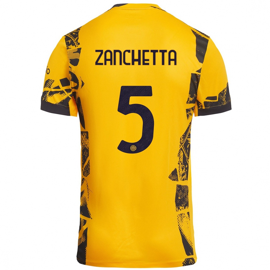 Hombre Fútbol Camiseta Mattia Zanchetta #5 Dorado Negro Equipación Tercera 2024/25 Argentina