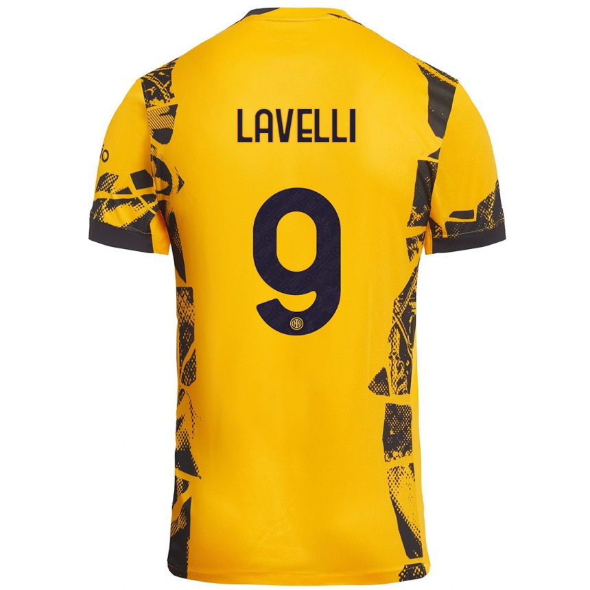 Hombre Fútbol Camiseta Matteo Lavelli #9 Dorado Negro Equipación Tercera 2024/25 Argentina