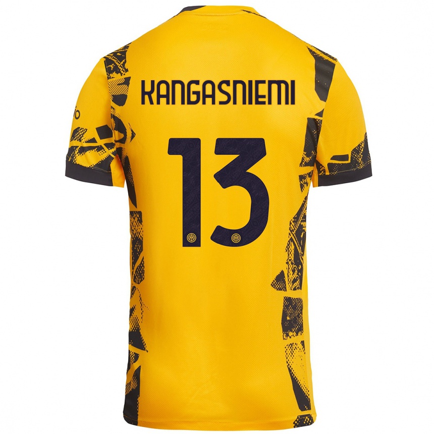 Hombre Fútbol Camiseta Ilari Kangasniemi #13 Dorado Negro Equipación Tercera 2024/25 Argentina