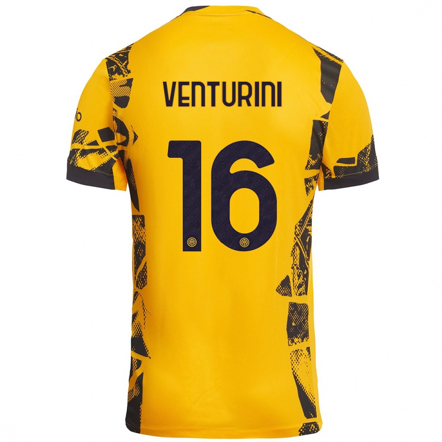 Hombre Fútbol Camiseta Matteo Venturini #16 Dorado Negro Equipación Tercera 2024/25 Argentina