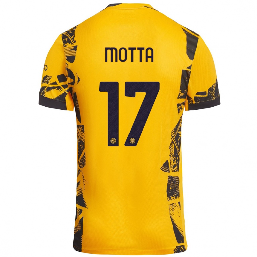 Hombre Fútbol Camiseta Matteo Motta #17 Dorado Negro Equipación Tercera 2024/25 Argentina