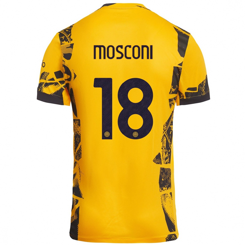 Hombre Fútbol Camiseta Mattia Mosconi #18 Dorado Negro Equipación Tercera 2024/25 Argentina