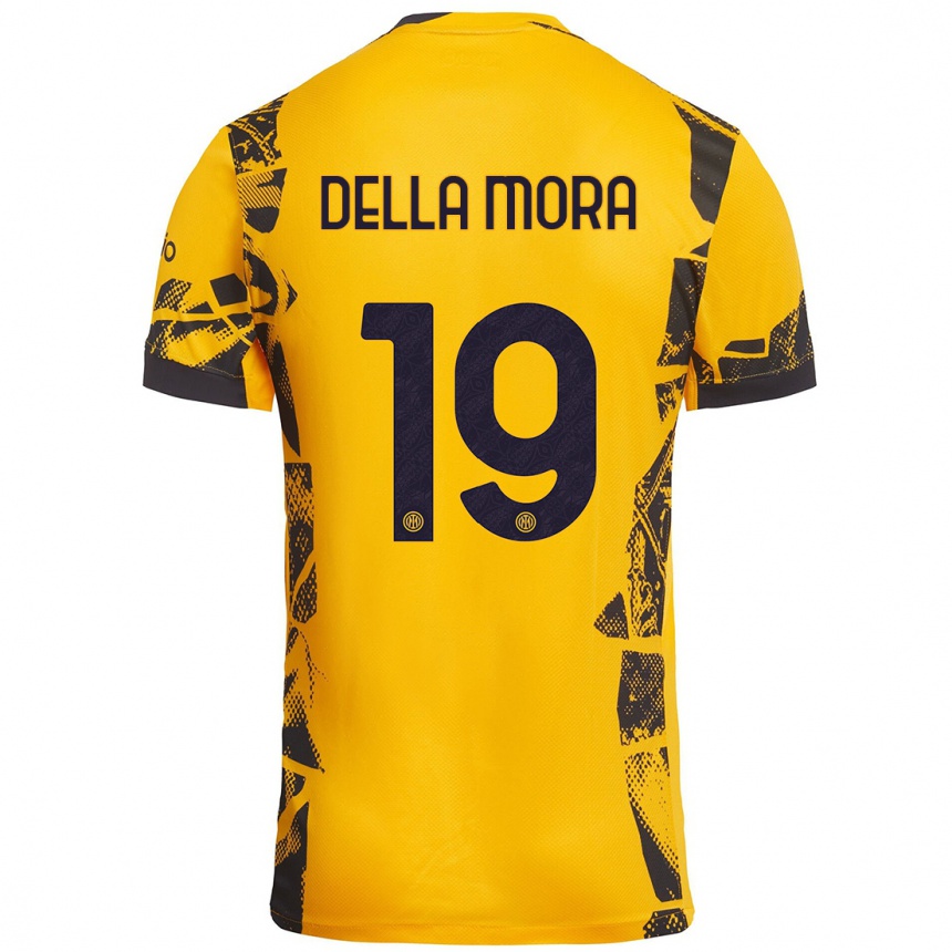 Hombre Fútbol Camiseta Tommaso Della Mora #19 Dorado Negro Equipación Tercera 2024/25 Argentina