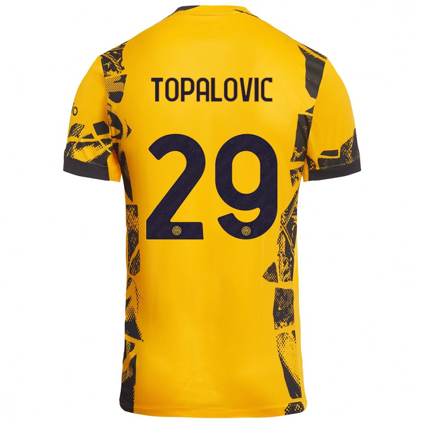 Hombre Fútbol Camiseta Luka Topalovic #29 Dorado Negro Equipación Tercera 2024/25 Argentina