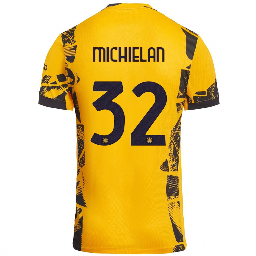 Hombre Fútbol Camiseta Mattia Michielan #32 Dorado Negro Equipación Tercera 2024/25 Argentina