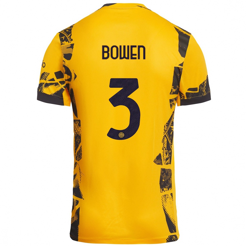 Hombre Fútbol Camiseta Katie Bowen #3 Dorado Negro Equipación Tercera 2024/25 Argentina