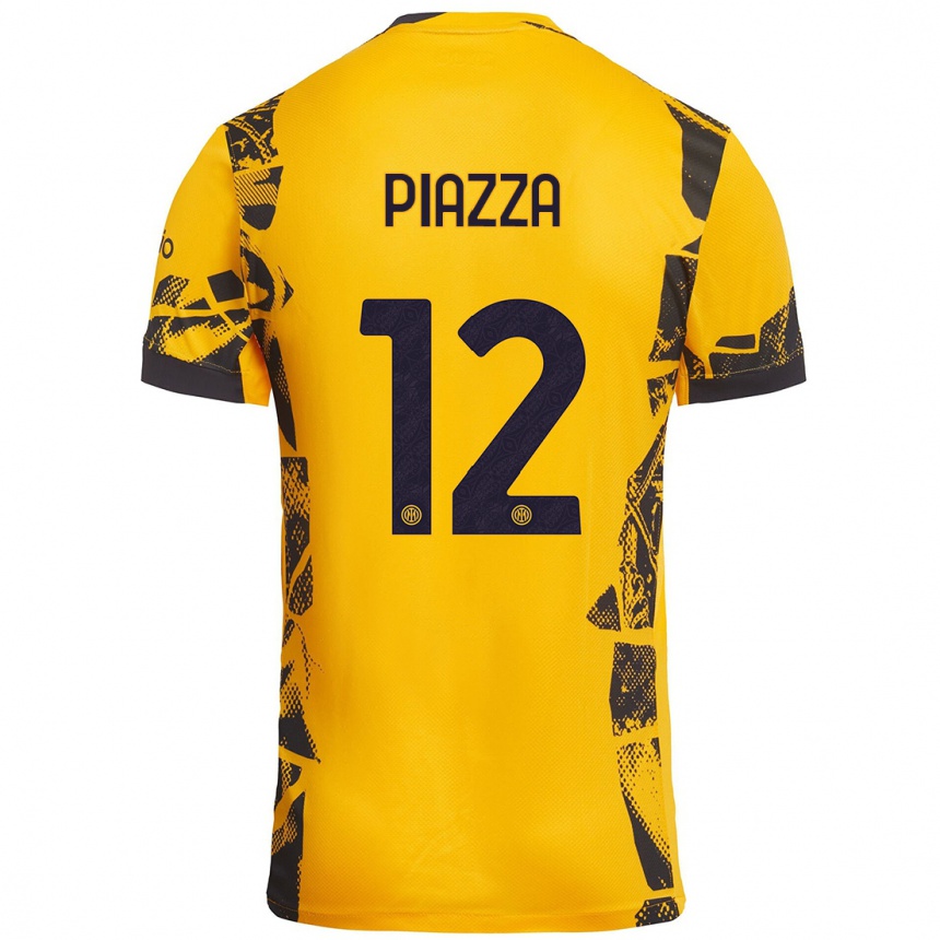 Hombre Fútbol Camiseta Alessia Piazza #12 Dorado Negro Equipación Tercera 2024/25 Argentina