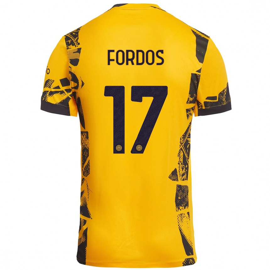 Hombre Fútbol Camiseta Beatrix Fördős #17 Dorado Negro Equipación Tercera 2024/25 Argentina