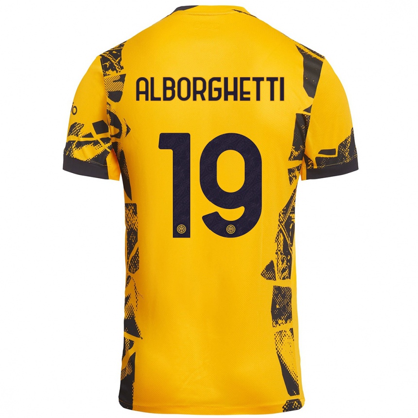 Hombre Fútbol Camiseta Lisa Alborghetti #19 Dorado Negro Equipación Tercera 2024/25 Argentina