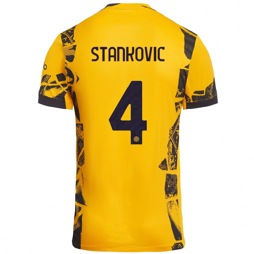 Hombre Fútbol Camiseta Aleksandar Stankovic #4 Dorado Negro Equipación Tercera 2024/25 Argentina