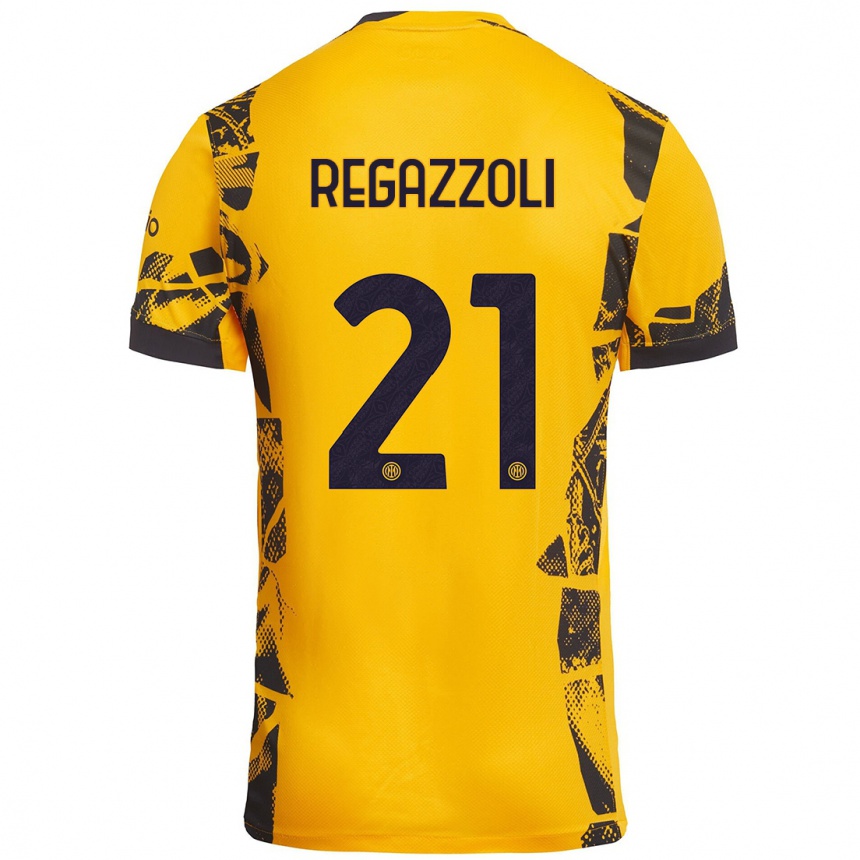 Hombre Fútbol Camiseta Alice Regazzoli #21 Dorado Negro Equipación Tercera 2024/25 Argentina