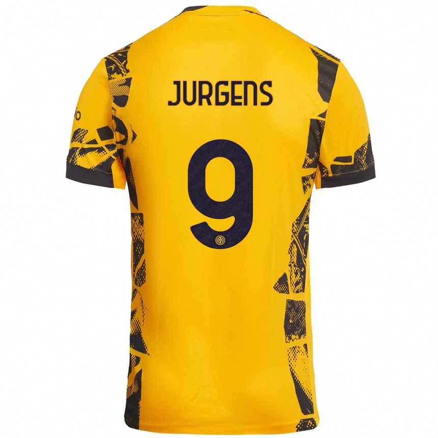 Hombre Fútbol Camiseta Oliver Jurgens #9 Dorado Negro Equipación Tercera 2024/25 Argentina