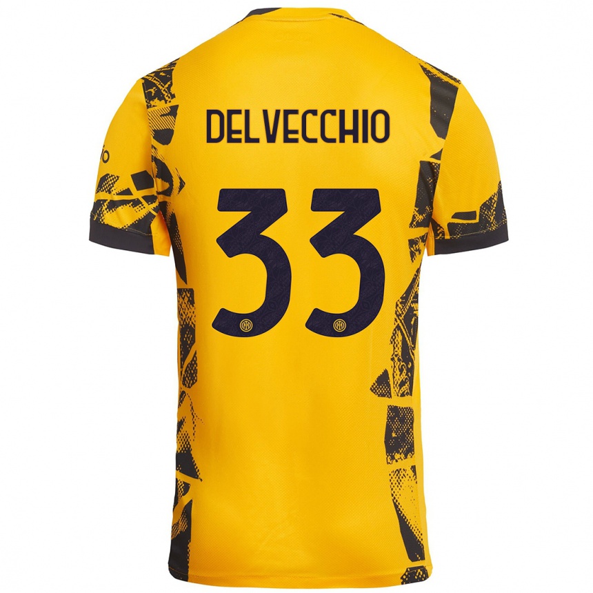 Hombre Fútbol Camiseta Gabriele Delvecchio #33 Dorado Negro Equipación Tercera 2024/25 Argentina