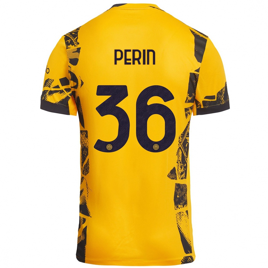 Hombre Fútbol Camiseta Nicolo Perin #36 Dorado Negro Equipación Tercera 2024/25 Argentina