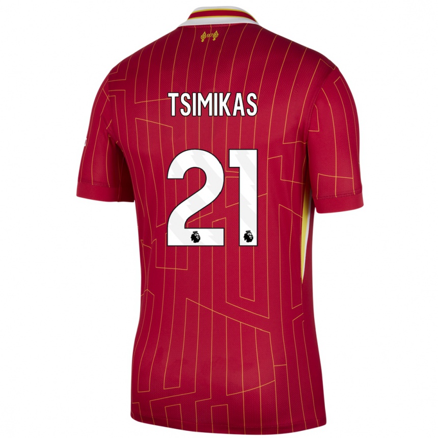 Mujer Fútbol Camiseta Konstantinos Tsimikas #21 Rojo Amarillo Blanco 1ª Equipación 2024/25 Argentina