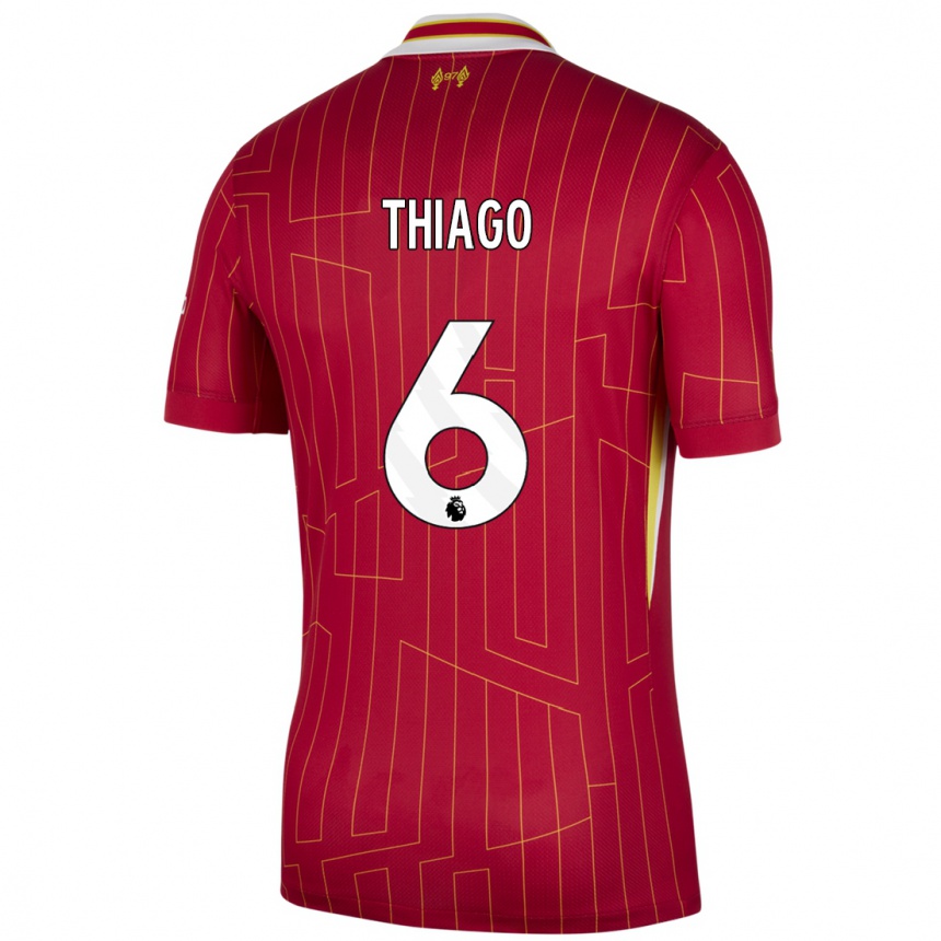 Mujer Fútbol Camiseta Thiago #6 Rojo Amarillo Blanco 1ª Equipación 2024/25 Argentina