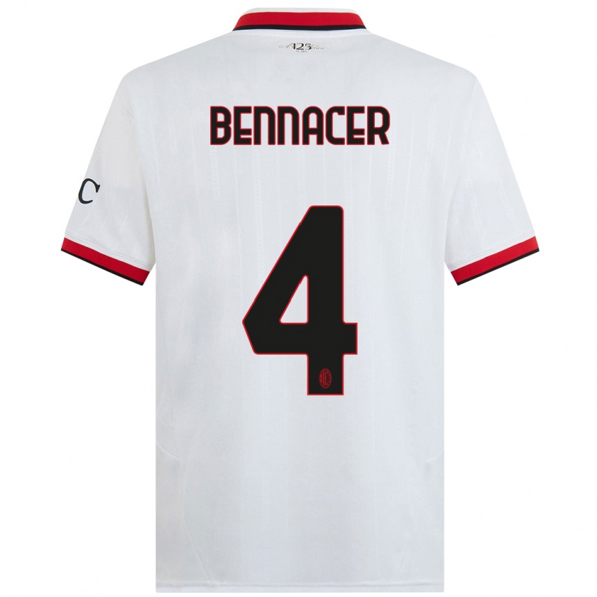 Mujer Fútbol Camiseta Ismael Bennacer #4 Blanco Negro Rojo 2ª Equipación 2024/25 Argentina