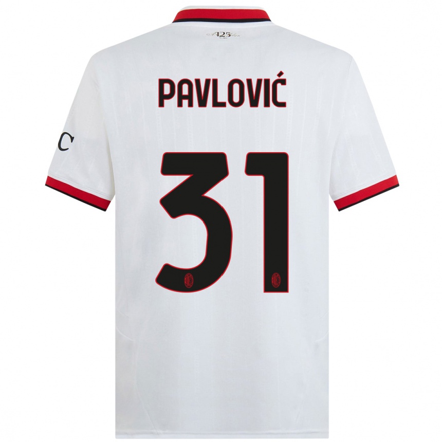 Mujer Fútbol Camiseta Strahinja Pavlović #31 Blanco Negro Rojo 2ª Equipación 2024/25 Argentina