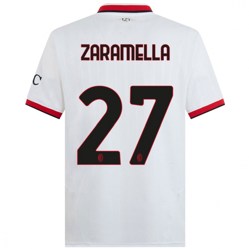 Mujer Fútbol Camiseta Mattia Zaramella #27 Blanco Negro Rojo 2ª Equipación 2024/25 Argentina