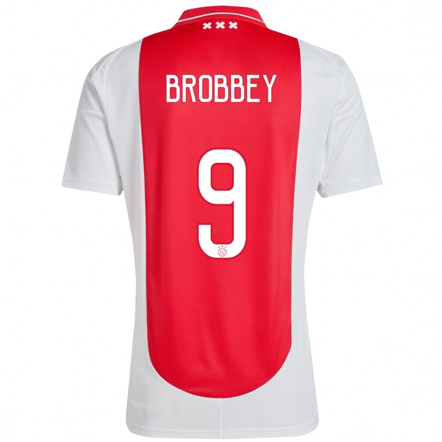 Niño Fútbol Camiseta Brian Brobbey #9 Rojo Blanco 1ª Equipación 2024/25 Argentina