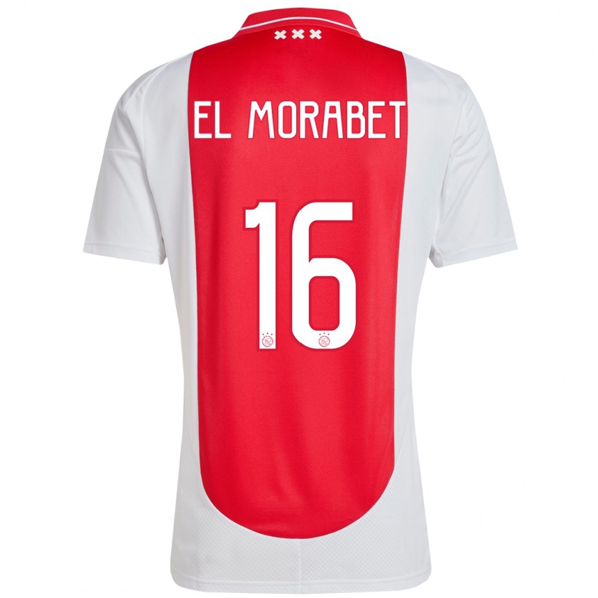 Niño Fútbol Camiseta Younes El Morabet #16 Rojo Blanco 1ª Equipación 2024/25 Argentina