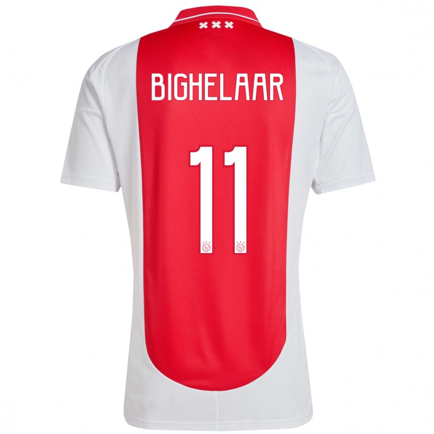 Niño Fútbol Camiseta Marjolijn Van Den Bighelaar #11 Rojo Blanco 1ª Equipación 2024/25 Argentina