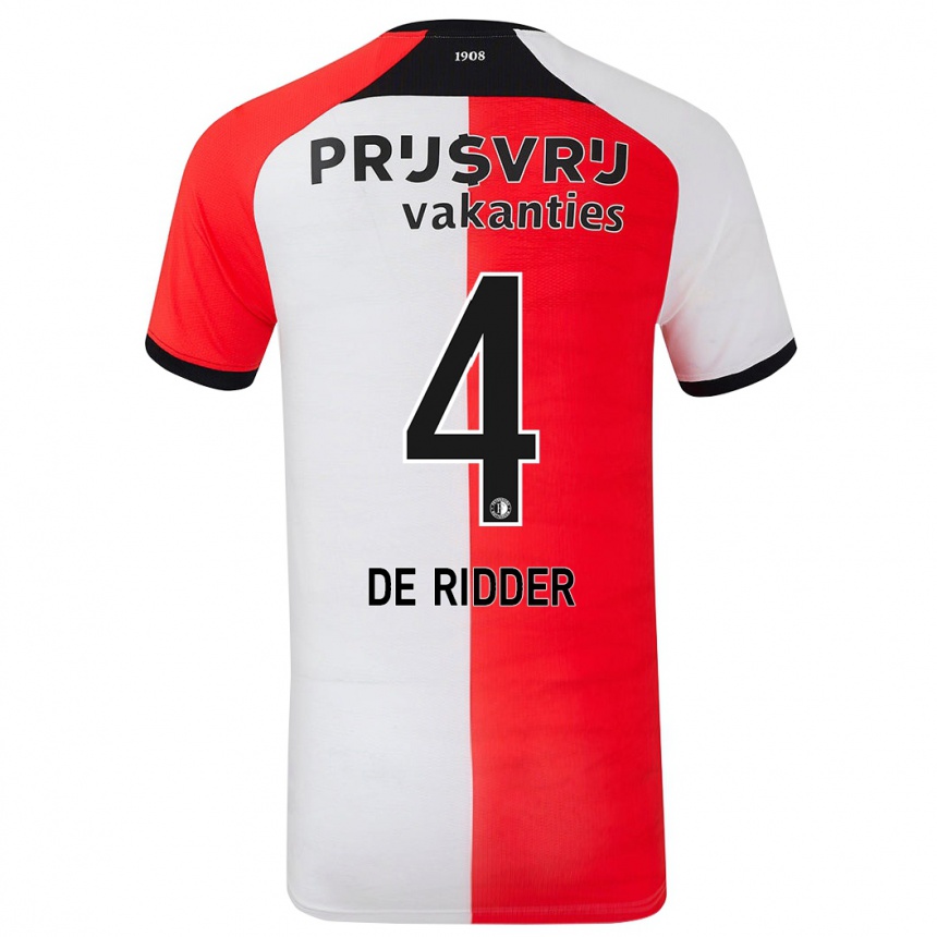 Niño Fútbol Camiseta Robine De Ridder #4 Rojo Blanco 1ª Equipación 2024/25 Argentina