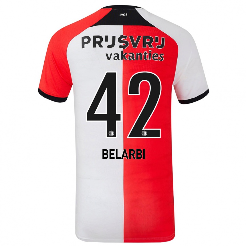 Niño Fútbol Camiseta Abdel Belarbi #42 Rojo Blanco 1ª Equipación 2024/25 Argentina