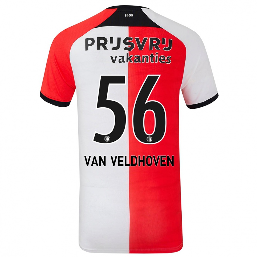 Niño Fútbol Camiseta Kars Van Veldhoven #56 Rojo Blanco 1ª Equipación 2024/25 Argentina