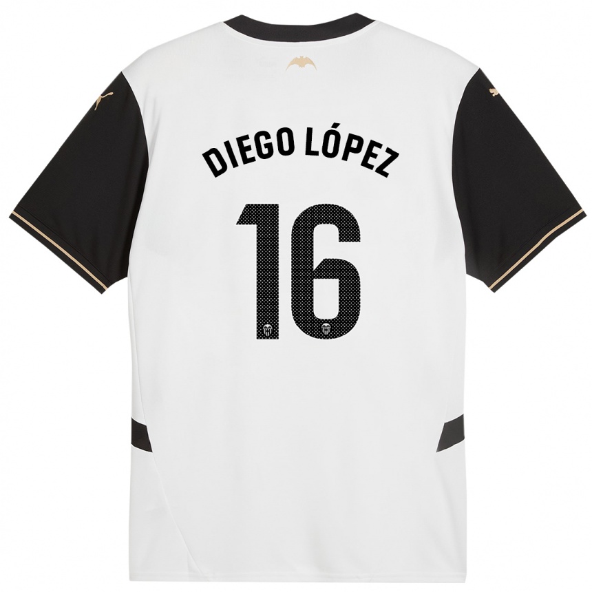 Niño Fútbol Camiseta Diego López #16 Blanco Negro 1ª Equipación 2024/25 Argentina