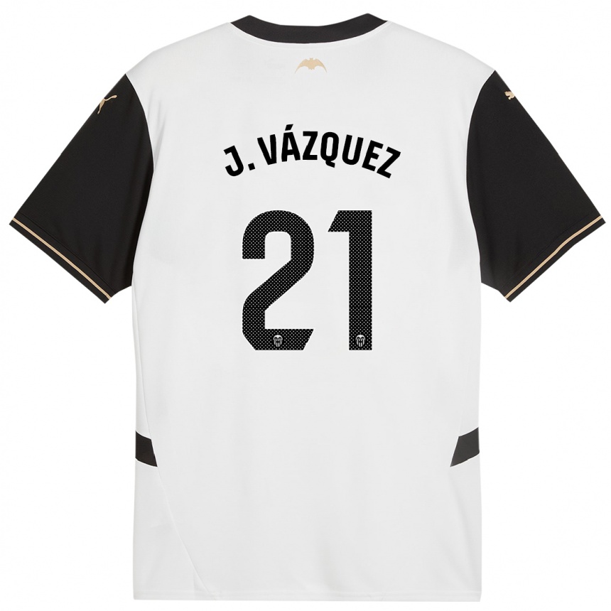 Niño Fútbol Camiseta Jesús Vázquez #21 Blanco Negro 1ª Equipación 2024/25 Argentina