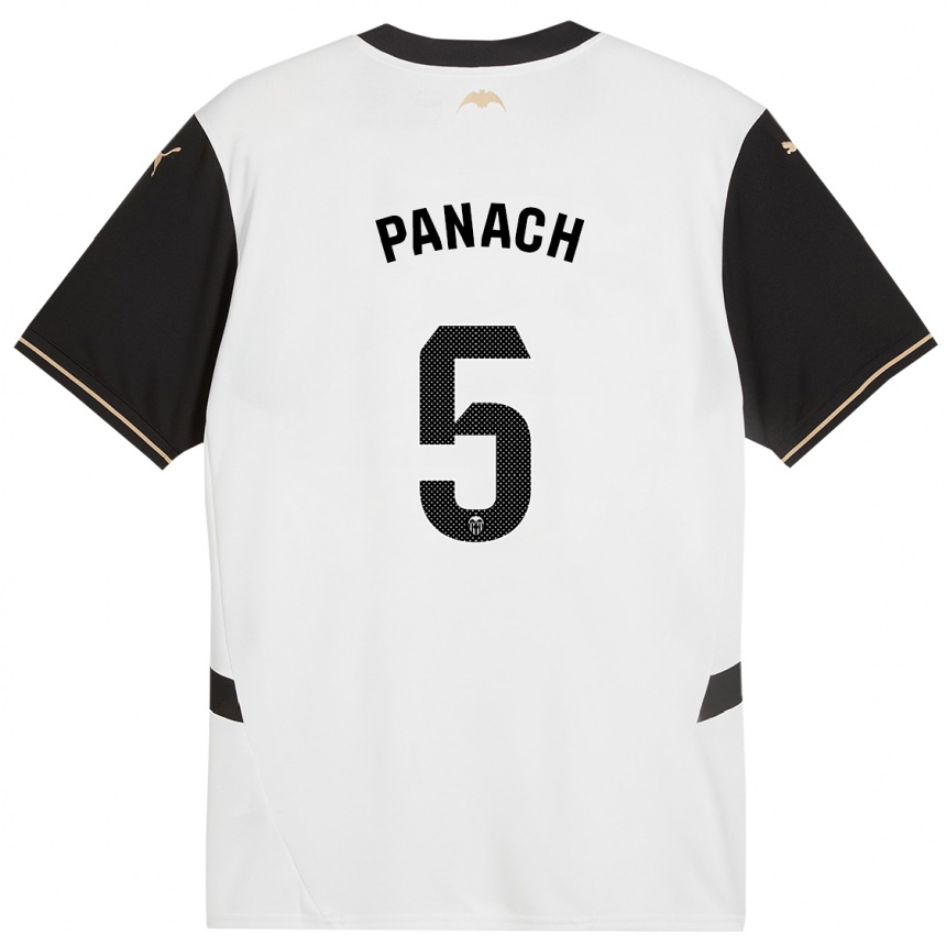 Niño Fútbol Camiseta Alejandro Panach #5 Blanco Negro 1ª Equipación 2024/25 Argentina