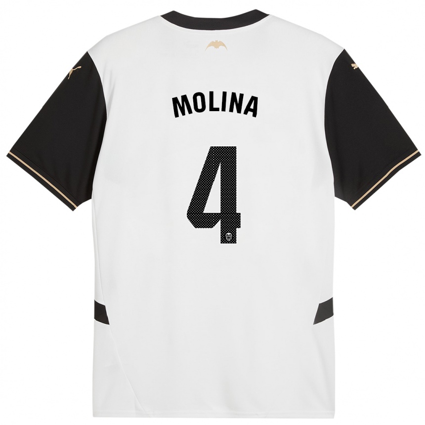 Niño Fútbol Camiseta María Molina #4 Blanco Negro 1ª Equipación 2024/25 Argentina