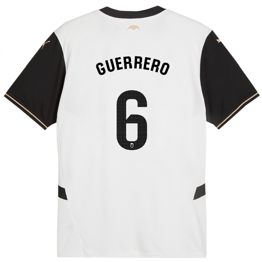 Niño Fútbol Camiseta Paula Guerrero #6 Blanco Negro 1ª Equipación 2024/25 Argentina