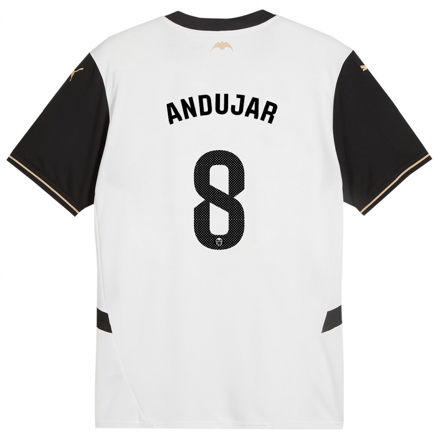 Niño Fútbol Camiseta Candela Andujar #8 Blanco Negro 1ª Equipación 2024/25 Argentina