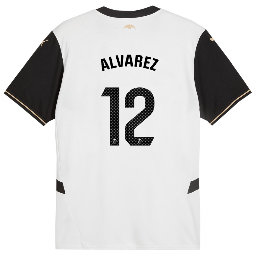 Niño Fútbol Camiseta Sofia Alvarez #12 Blanco Negro 1ª Equipación 2024/25 Argentina