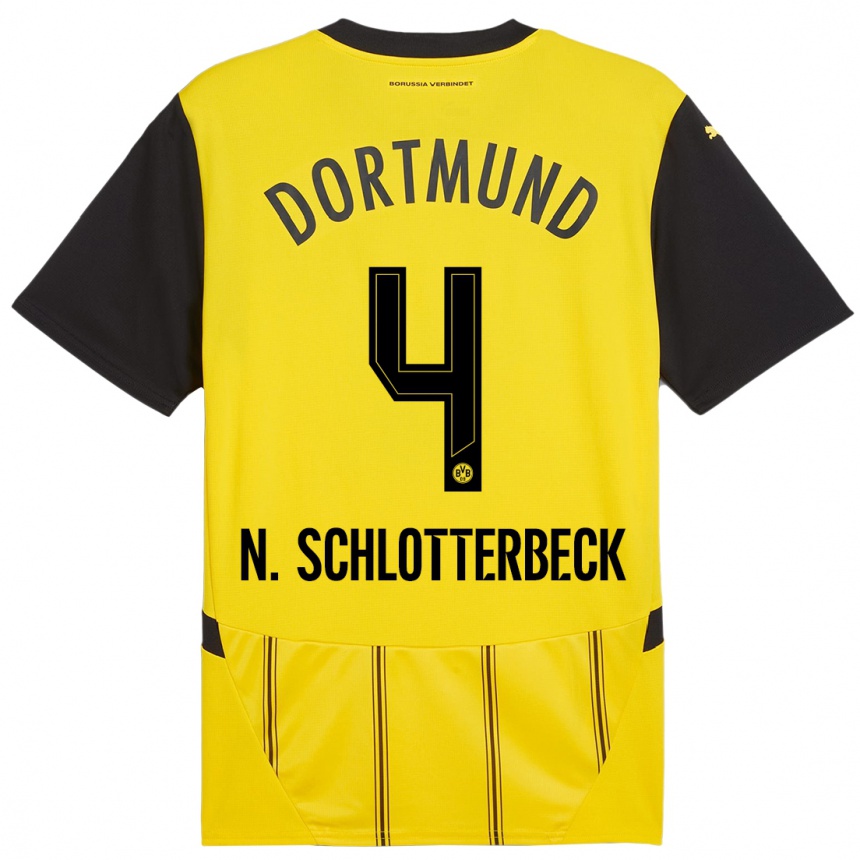 Niño Fútbol Camiseta Nico Schlotterbeck #4 Amarillo Negro 1ª Equipación 2024/25 Argentina