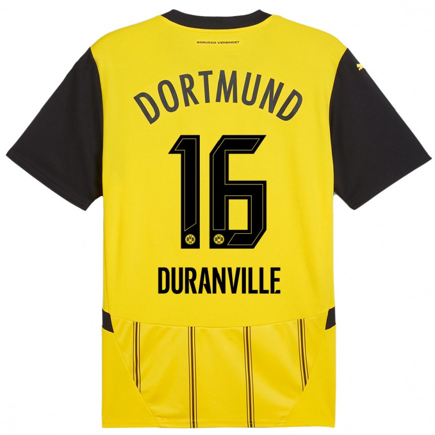 Niño Fútbol Camiseta Julien Duranville #16 Amarillo Negro 1ª Equipación 2024/25 Argentina