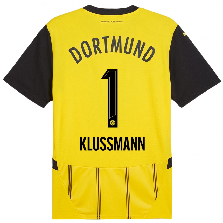 Niño Fútbol Camiseta Leon Klußmann #1 Amarillo Negro 1ª Equipación 2024/25 Argentina